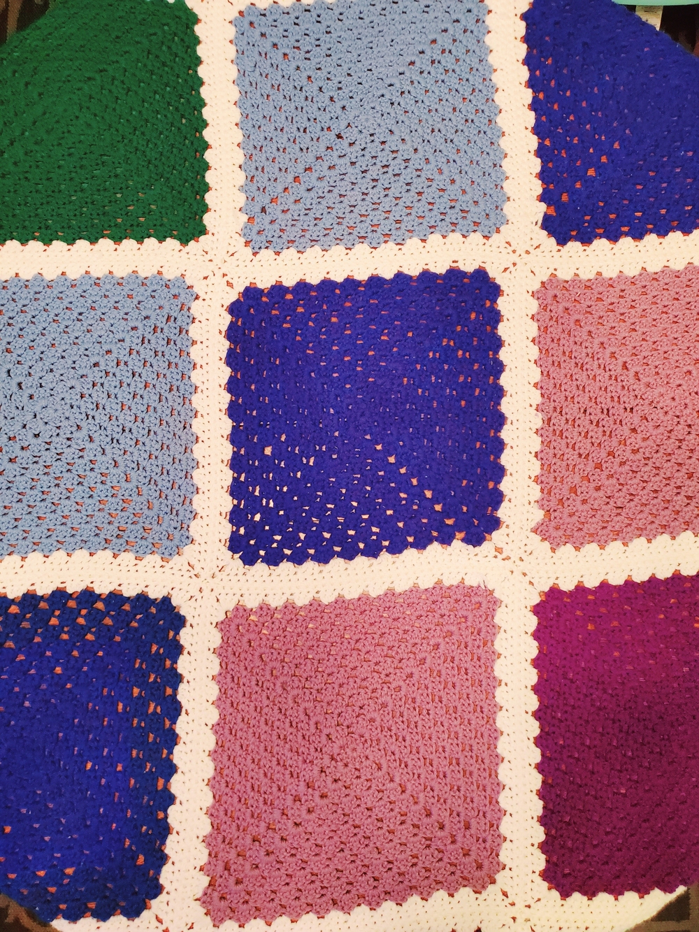 Handmade Crochet Throw Blanket in Blue, Pink, Purple & Green